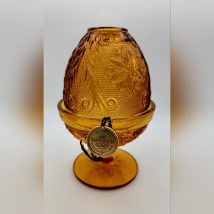 Tiara Fairy Lamp / Amber Fairy Lamp / Indiana Glass Lamp / Floral Fairy Lamp